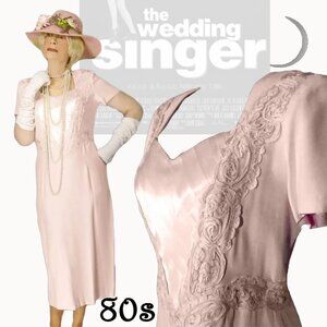 Sexy Pink Sheath Dress Short Sleeve Mother of Bride or Groom, 80s Vintage